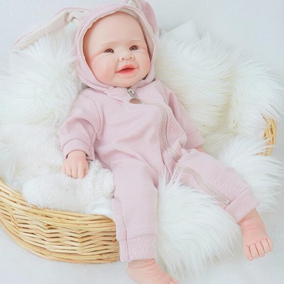 17 Inch Realistic Full Silicone Lifelike Reborn Smiling Baby Girl With Open Eyes - Picture 1 of 6